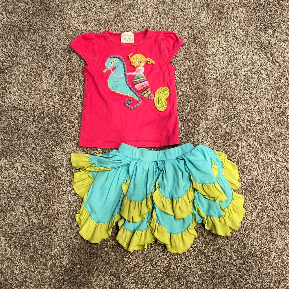 Lemon Loves Lime Mermaid Top and Skort Set, 3